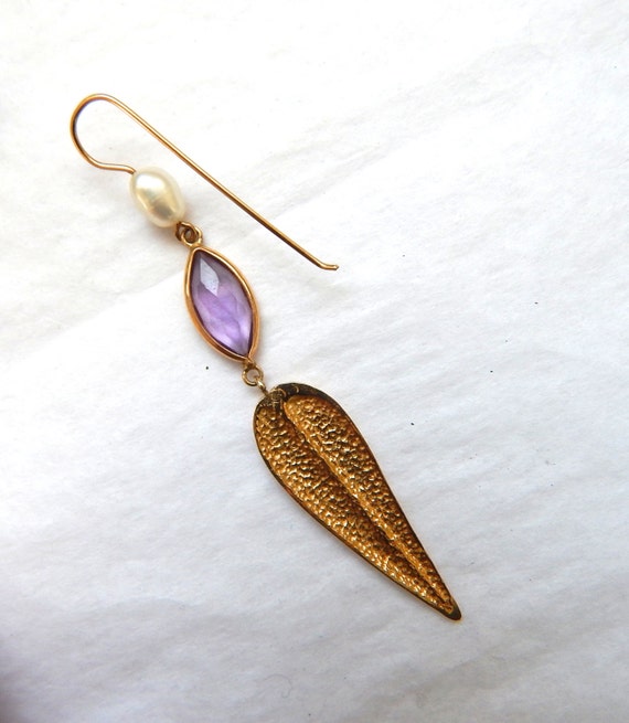 Feather Dangle Earring, 14k Gold Feather Earrings… - image 4