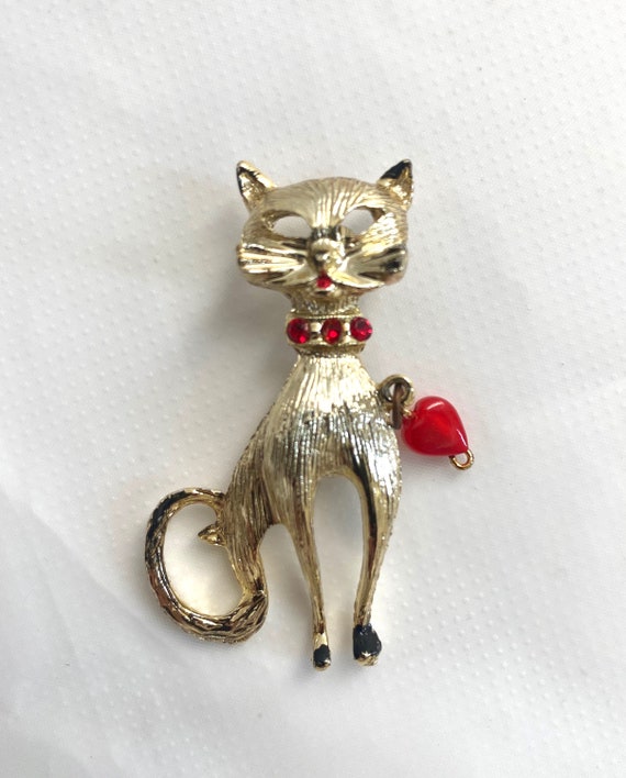 Vintage Dog or Cat Brooches, Rhinestone Pins, Pet… - image 5