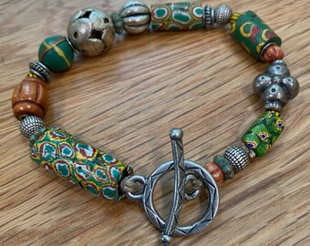 Pulsera vintage de cuentas con cierre de palanca de plata, fabricada en EE. UU.