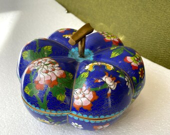 Bol con tapa de cloisonné vintage, bombonera azul con forma de calabaza y tapa, envío gratuito a EE. UU.