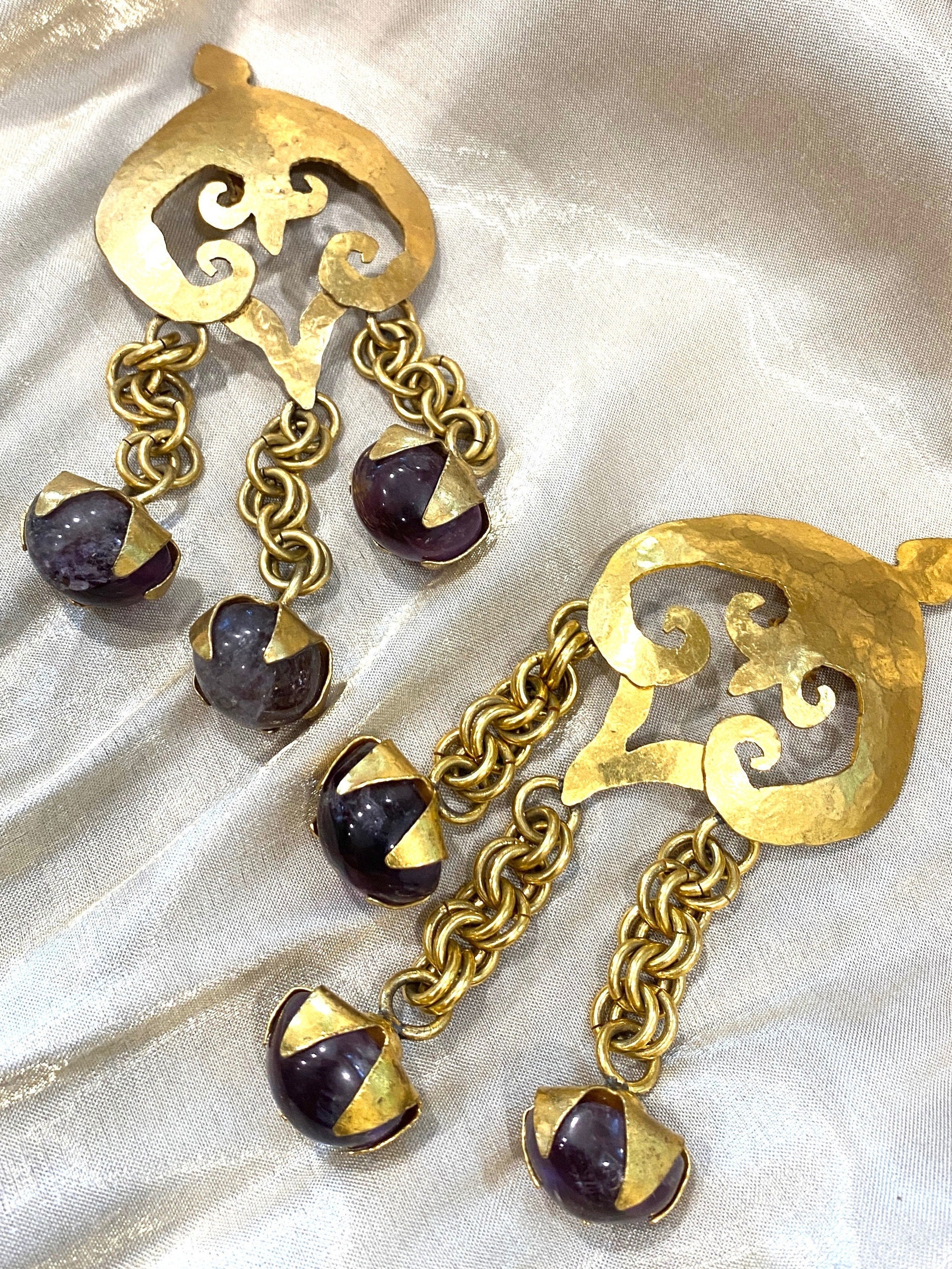 Herve Van Der Straeten Clip Earrings, Vintage Amethyst Earring 