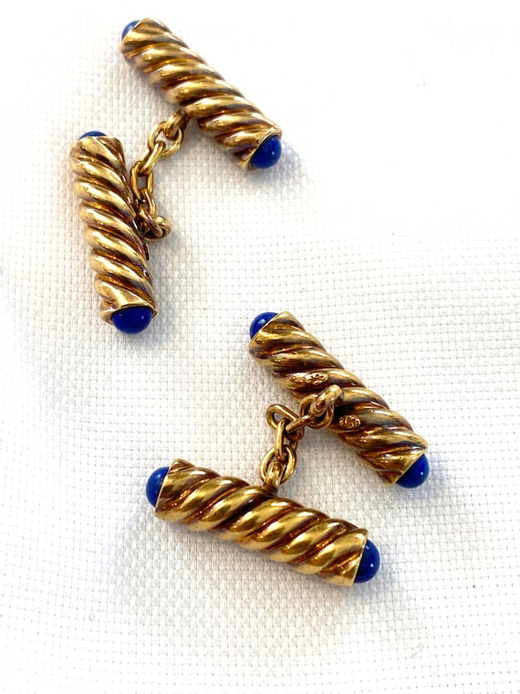 Mid Century 18k Gold Cufflinks, Double Sided Lapi… - image 3
