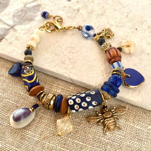 African Trade Bead Jewelry, Bead Bracelet with Charms, Adjustable Bracelet, Made in USA, Free Shipping USA