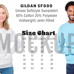 Gildan SF000 Sweatshirt Size Guide: Digital Download PNG