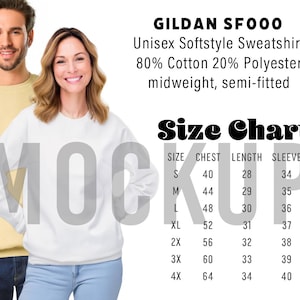 Gildan SF000 Sweatshirt Size Guide: Digital Product (PNG Download)