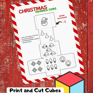 Christmas Number Cube, Print and Cut Cube, Learning Numbers 1-6, Kids Crafts, Coloring Project