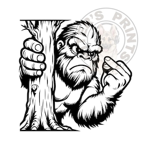 Bigfoot Middle Finger Decal: Sasquatch Peeking Vinyl Sticker
