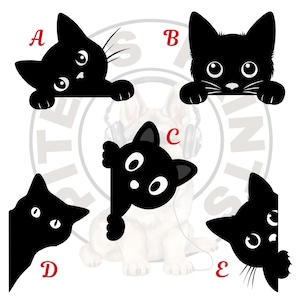 Cute Peeking Cat Decals, Vinyl Cat Stickers, Permanent Vinyl Cat Car Decals, Cat Water Bottle Decal, Cat Silhouette, Window Decal, Black Cat