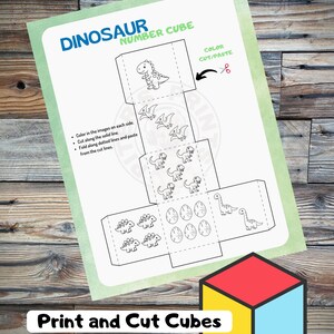 Dinosaur Number Cube, Print and Cut Cube, Learning Numbers 1-6, Kids Crafts, Coloring Project, Dino Math