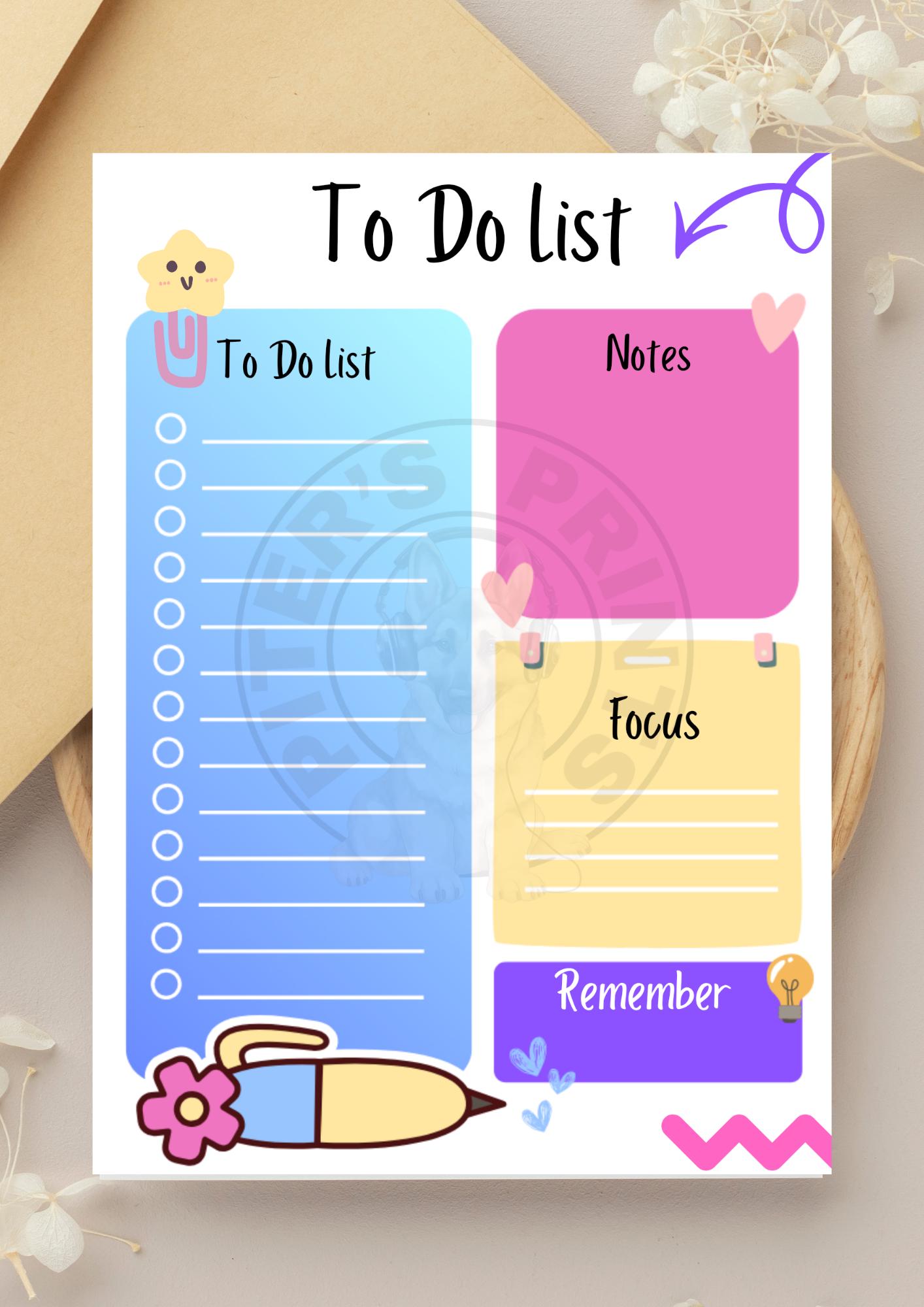 Printable to Do List, Productivity List, Printable Forms, Task Tracker ...