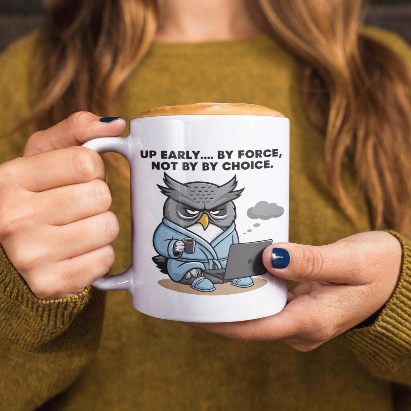 Funny Owl Mug, Not a Morning Person Coffee Cup, Up Early By Force Not By Choice, Sarcastic Night Owl