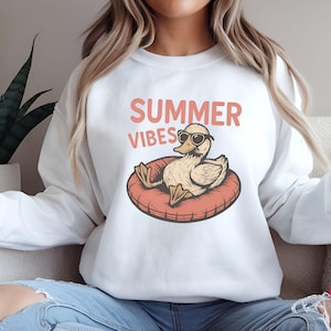 Funny Duck Summer Vibes Sublimation PNG Design, Retro Chill Duck Clipart, Summer Float Animal Illustration, 300 DPI Digital Download