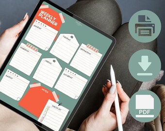 Planejador semanal vermelho e verde