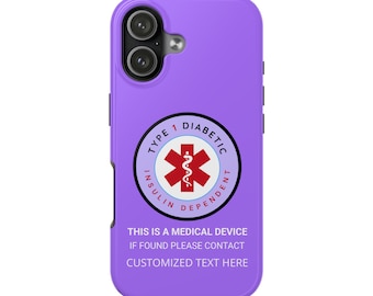 Coque de téléphone personnalisée pour diabétique de type 1, alerte médicale insulinodépendante, dispositif médical personnalisable
