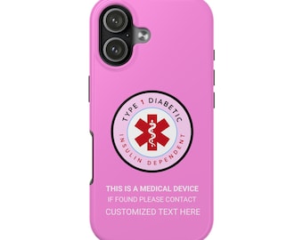 Coque de téléphone personnalisée pour diabétique de type 1, alerte médicale insulinodépendante, dispositif médical personnalisable