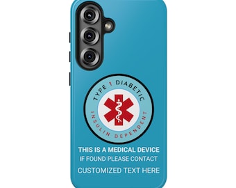 Coque de téléphone personnalisée pour diabétique de type 1, alerte médicale insulinodépendante, dispositif médical personnalisable