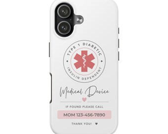 Coque de téléphone personnalisée pour diabétique de type 1, alerte médicale insulinodépendante, dispositif médical personnalisable