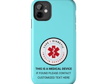 Coque de téléphone personnalisée pour diabétique de type 1, alerte médicale insulinodépendante, dispositif médical personnalisable