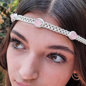 Circlet Wedding Rose Quartz Silver Braided Headpiece Crown Festival Renaissance Faire Queen Princess Healing crystal  -Spirit of the Goddess