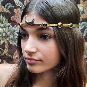 Circlet Crown Brass Royal Celestial Mediavalist Queen Costume Ruby Crystal Edwardian Renaissance Wedding