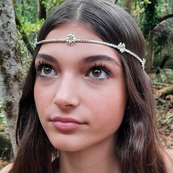 Silver Circlet - Peridot Aquamarine Crown Wedding Celebration Gift  Wedding Prom Halloween cosplay - Spirit of the Goddess