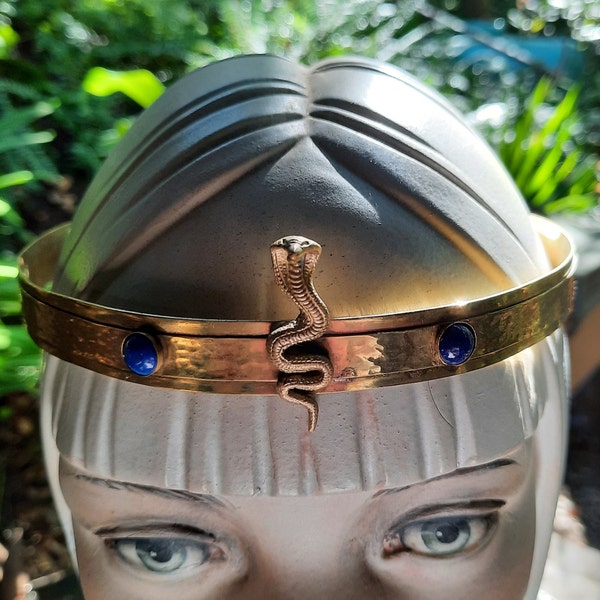 Cleopatra Crown Ma'at Cobra Hammered Brass Serpent Egyptian Circlet Halloween Theatrical  Garnet Carnelian  Malacite -Spirit of the Goddess