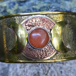 Brass Cuff- Moons - Crescent - Carnelian - Wedding - Spirit of the Goddess