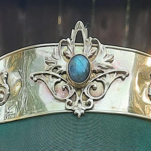 Coroa de Latão: Labradorita Água-marinha, Acessório de Cabeça Renascentista Celta - Deusa Grega - Rituals