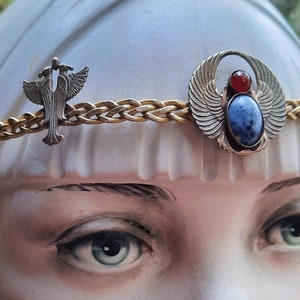 Egyptian Scarab Halloween  Costume  Greek Roman Crown Circlet Stones  Brass Headpiece - SpiritoftheGoddess