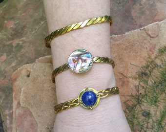 Cuff Bracelets Brass Lapis Abalone - Spirit of the Goddess