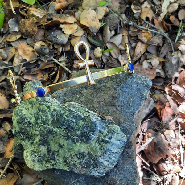 Circlet Crown Brass Ankh Egyptian Pharoah Symbol of Life Power 2 Lapis Lazuli Stones Ritual Costume Spirit of the Goddess