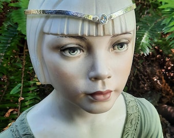 Clear Crystal Faceted Drop Dipped Silver-Plate Circlet Headpiece Crown  - Spirit of the Goddess