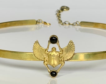 Egyptian Scarab Brass Circlet - Onyx or Lapis Lazuli