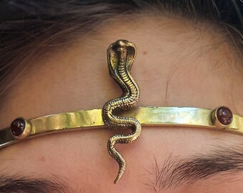 Cleopatra Snake Cobra Circlet Brass Crown Egyptian Halloween Garnet Malacite Costume  Nile River Queen Carnelian Spirit of the Goddess