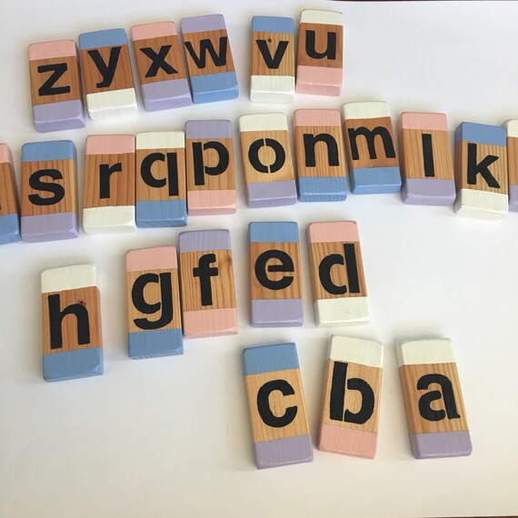 Wood Alphabet Blocks Domino Kids Toys Wooden Baby Learning Rectangle Building Abc