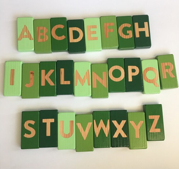 Wood Alphabet Blocks Domino Kids Toys Wooden Baby Learning Rectangle Building Abc