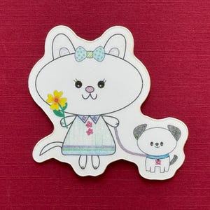 Pegatina pastel de gatito kawaii con perro, vinilo para funda de teléfono, pequeño obsequio, relleno para bolsa de regalos, sello para sobre
