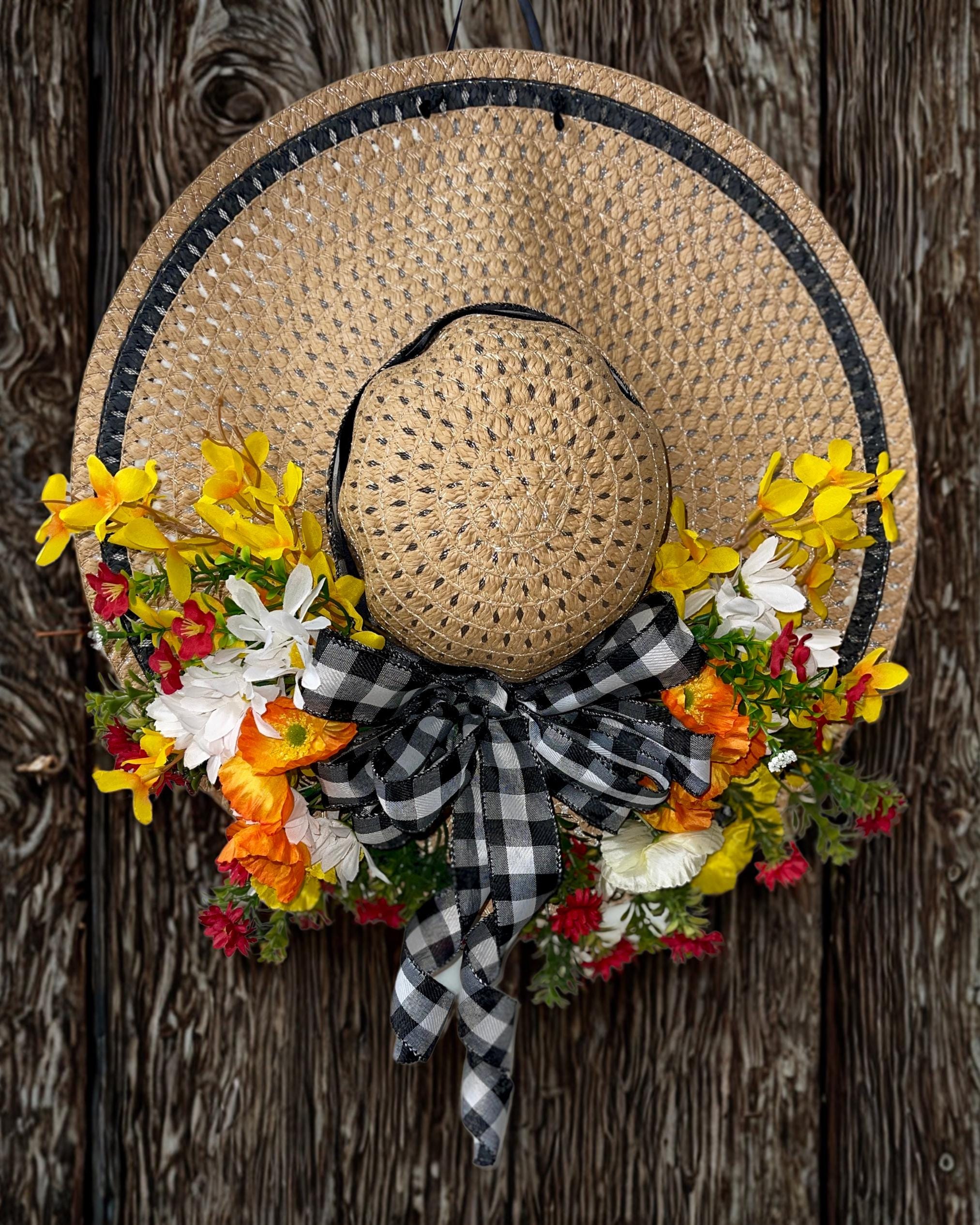Straw Hat Wreath, Straw Hat Door Hanger, Straw Hat With  display picture 2