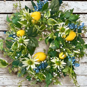 lemon blueberry wreath, summer wreath, wreath for front door, lemon wreath, blueberry wreath, wreath with lemons