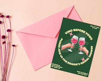 Vino Before Vows Bridal Shower Invite | Wine Theme Bridal Invitation | Editable Digital Download