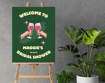 Placa de boas-vindas com tema de vinho para chá de panela • Impressão digital "Vino antes dos votos" • Placa de vinho boho divertida para decoração de despedida de solteira ou festa de casamento