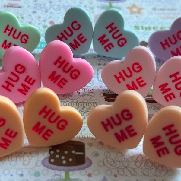 Hug Me words love heart stud earrings various pastel colours valentines day