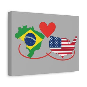 Love Between Countries Canvas Art, Home Decor, Wall Art, Gift for Travelers, Brazil USA Friendship Decor