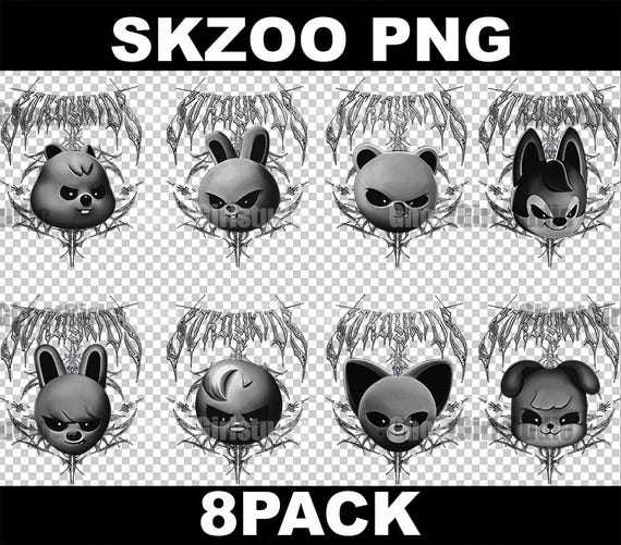 Stray Kids, Evil Skzoo Pack of 8 Backgroundless PNG Images for DTF