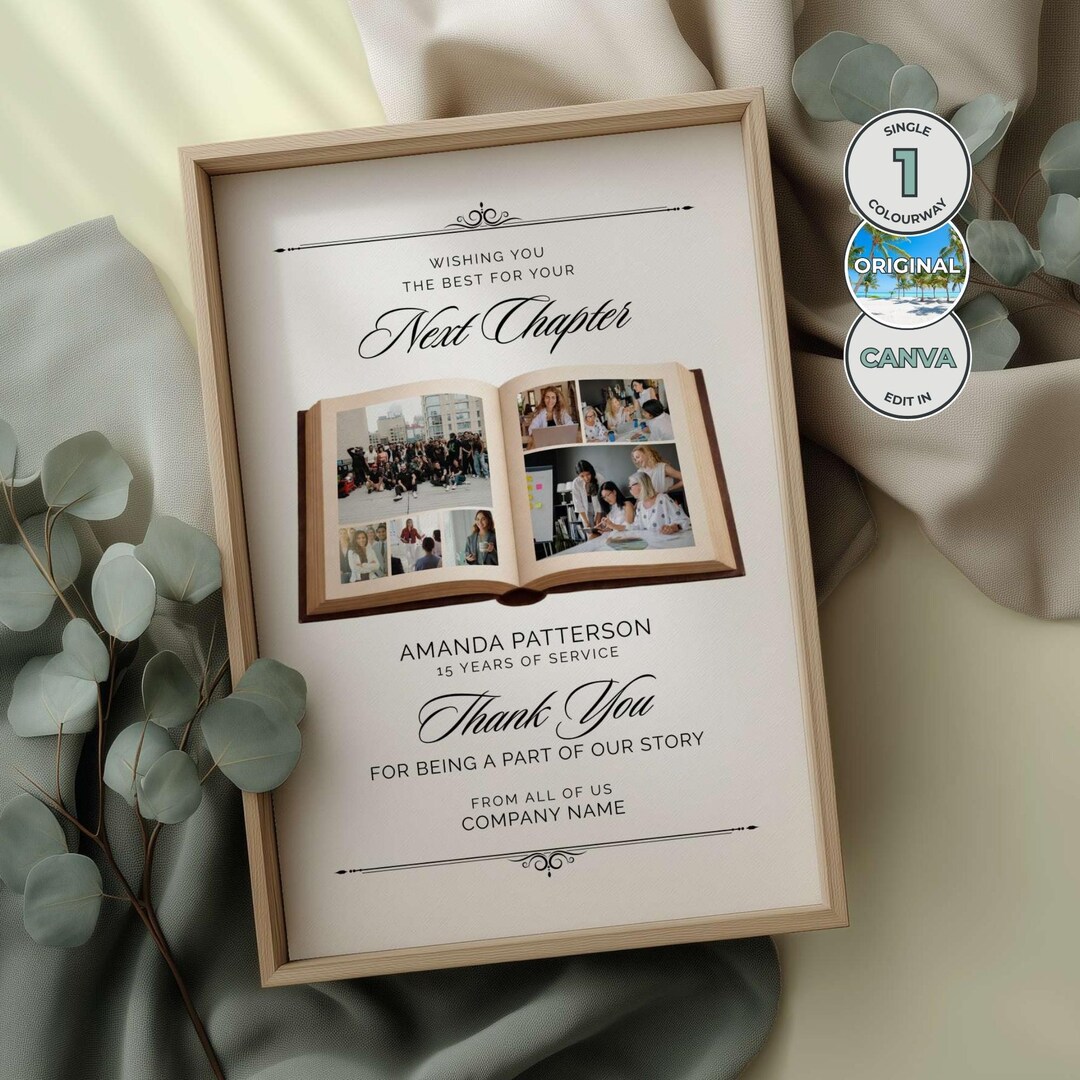 Open Pages Retirement Memory Print, Workplace Photo Display Template ...