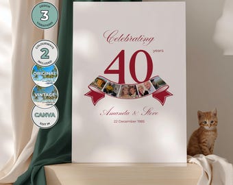 40th Wedding Anniversary Sign, Template Set for Ruby Anniversary Party, Welcome Sign Congratulations on 40 Years - AN02