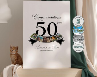 Golden Anniversary Photo Collage Template, Congratulations on 50 Years Party Sign - AN02