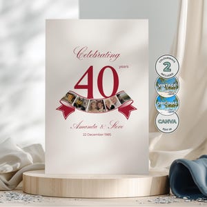 Fotokollage för 40-årsjubileum, rubinfärgad bröllopsdagsskylt, redigerbar mall för att fira 40 år - AN02