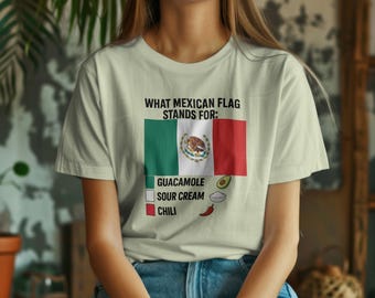 Camiseta unisex con la bandera mexicana, escudo de armas de México, orgullo nacional, regalo de herencia mexicana, ropa patriótica, regalo para amantes de la gastronomía.