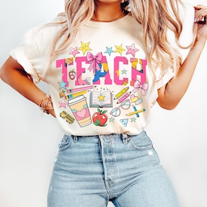 Teacher Png, Cute Teacher Png, Back To School Png, Preppy Teacher PNG, Floral Coquette Teacher Png, Coquette Bow, Teacher Shirt Png, Digital